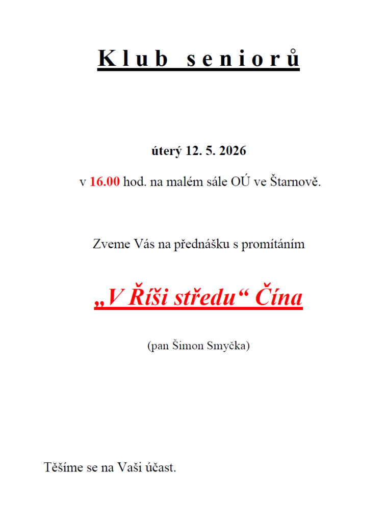 Senioři květen 2026